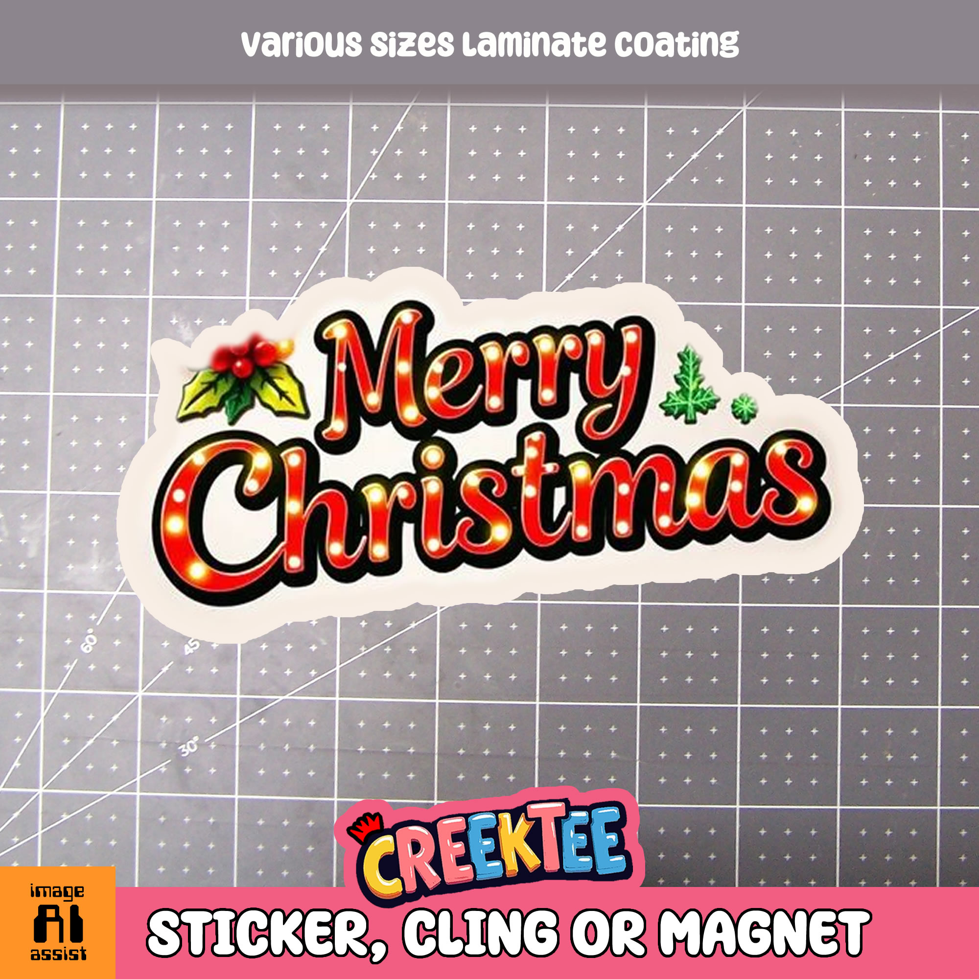 Merry Christmas Die Cut Vinyl Sticker  Window Cling or Magnet with Laminate Coating in Various Sizes