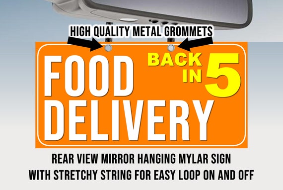 Rear View Mirror Hanger Customizable Food Delivery Quality Print Laminated With White Mylar Backing - Print One Side CUSTOMIZABLE