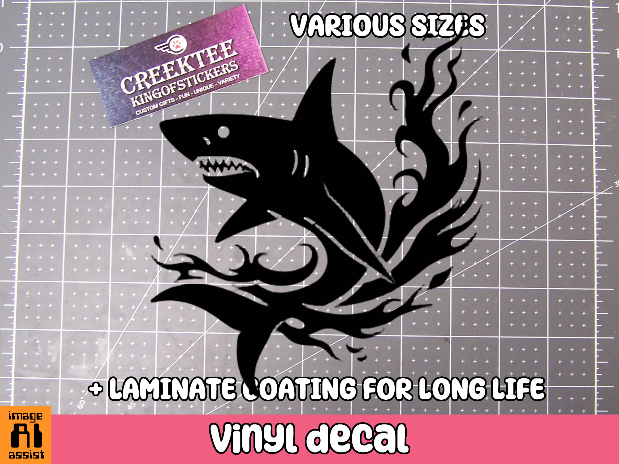 Shark Vinyl Decal In Various Colors  Chrome Colors and Various Sizes