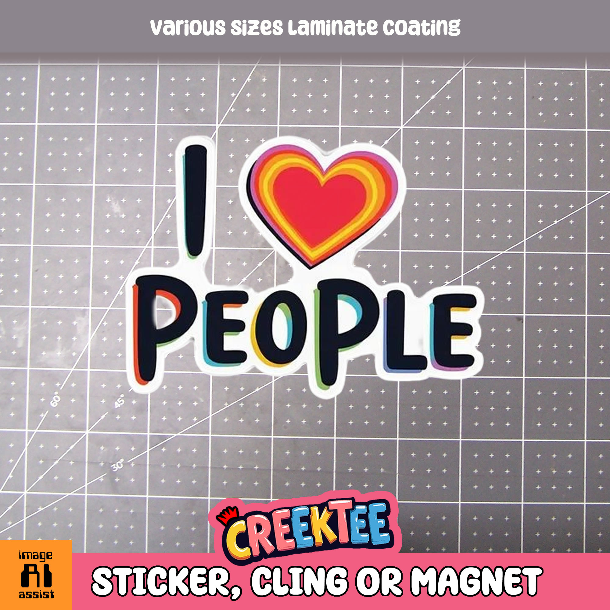 I Love People Die Cut Vinyl Sticker  Window Cling or Magnet with Laminate Coating in Various Sizes