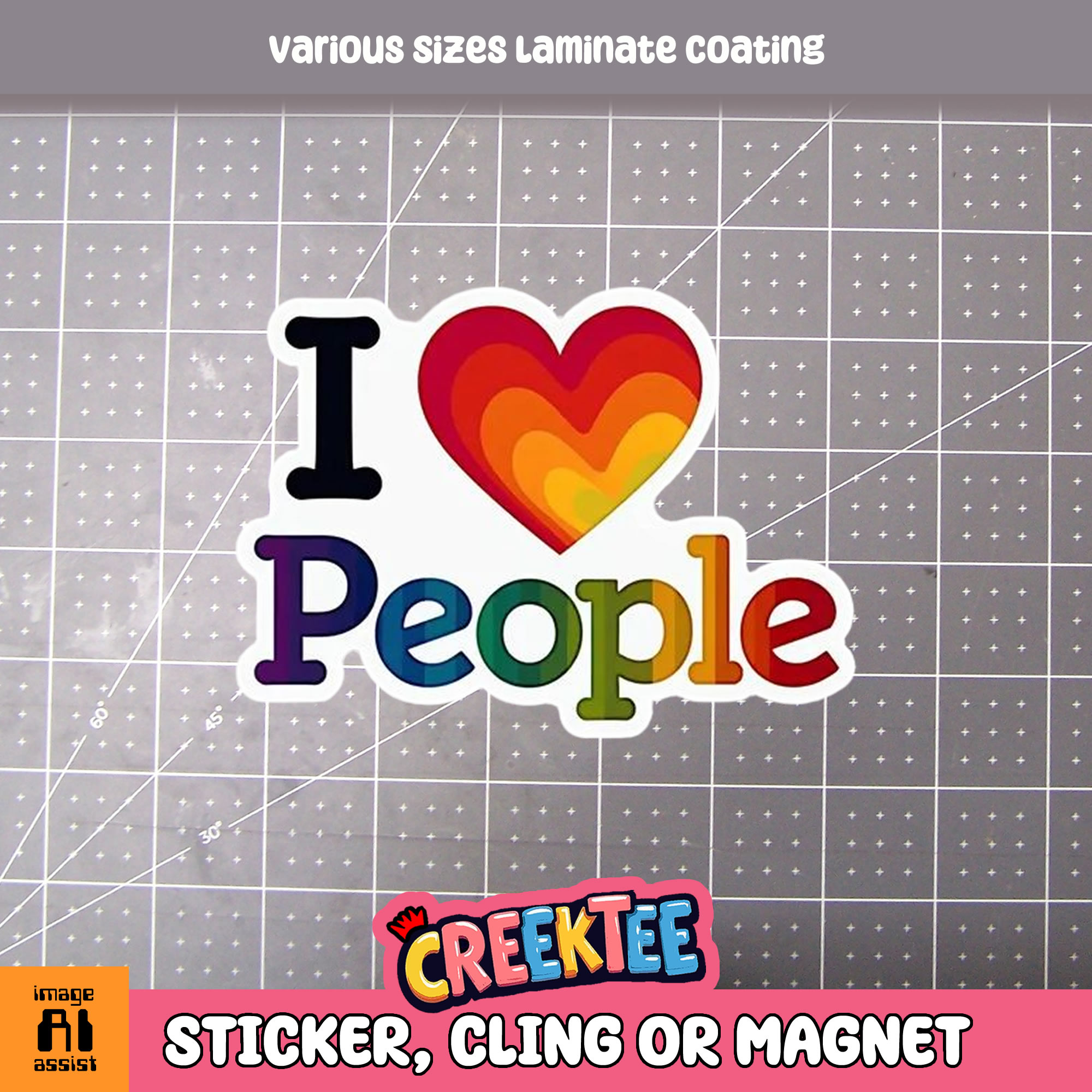 I Love People Die Cut Vinyl Sticker  Window Cling or Magnet with Laminate Coating in Various Sizes