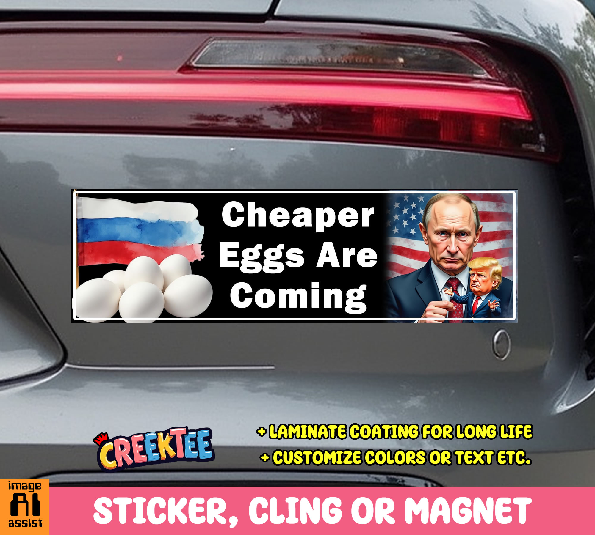 Cheaper Eggs are Coming Vinyl Bumper Sticker  Window Cling or Magnet in UV Laminate Coating and Various Sizes