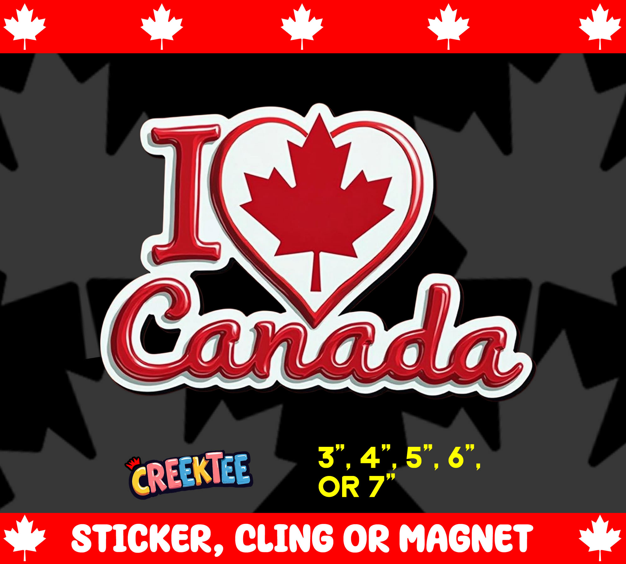 I Love Canada Die Cut Vinyl Sticker  Window Cling or Magnet with Laminate Coating in Various Sizes